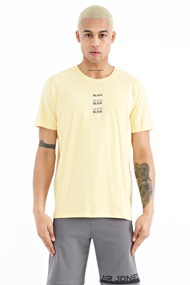 Sarı Minimal Yazı Baskılı O Yaka Standart Kalıp Erkek T-Shirt