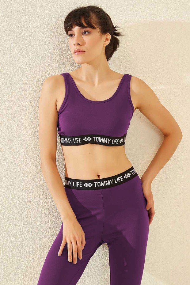 Tommy Life Açık Mor Yazı Şeritli Standart Kalıp U Yaka Kadın Spor Büstiyer - 97113. 3 Tommy Life Açık Mor Yazı Şeritli Standart Kalıp U Yaka Kadın Spor Büstiyer - 97113. 3