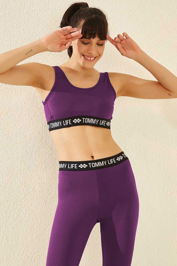 Tommy Life Açık Mor Yazı Şeritli Standart Kalıp U Yaka Kadın Spor Büstiyer - 97113. 1 Tommy Life Açık Mor Yazı Şeritli Standart Kalıp U Yaka Kadın Spor Büstiyer - 97113. 1
