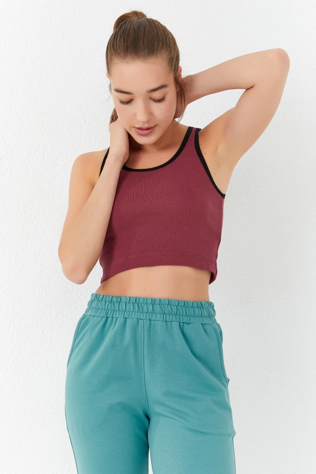 Tommy Life Bordo Basic Sıfır Kol Dar Kalıp U Yaka Kadın Crop Top Atlet - 97162. 6 Tommy Life Bordo Basic Sıfır Kol Dar Kalıp U Yaka Kadın Crop Top Atlet - 97162. 6
