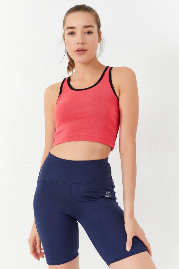 Tommy Life Fuşya Basic Sıfır Kol Dar Kalıp U Yaka Kadın Crop Top Atlet - 97162. 7