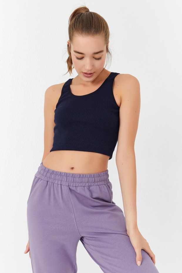 Tommy Life İndigo Basic Sıfır Kol Dar Kalıp U Yaka Kadın Crop Top Atlet - 97160. 6 Tommy Life İndigo Basic Sıfır Kol Dar Kalıp U Yaka Kadın Crop Top Atlet - 97160. 6