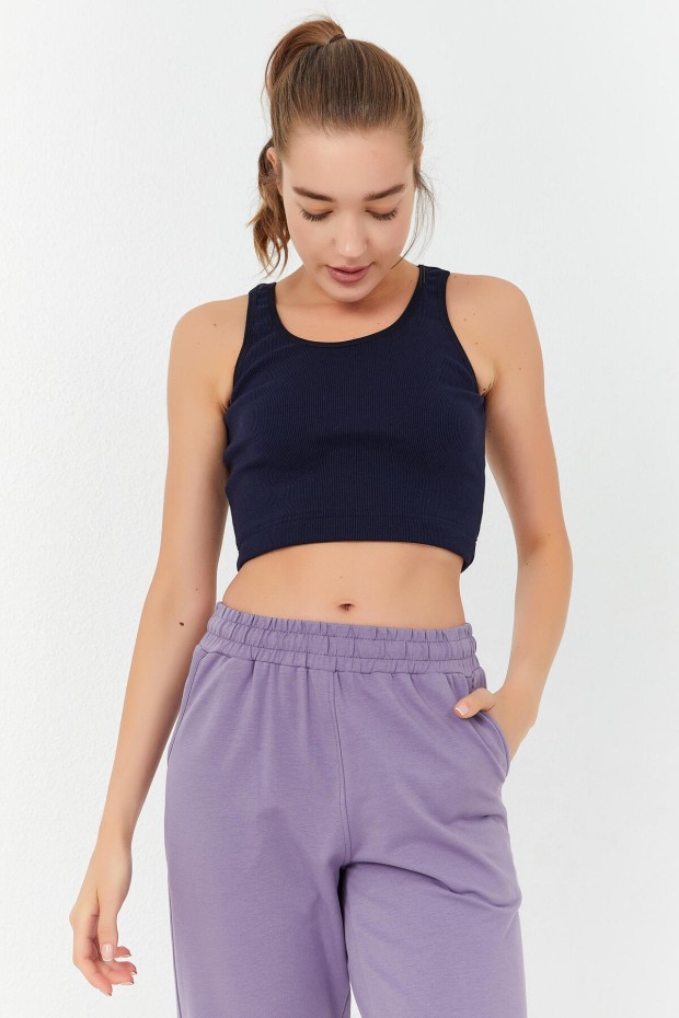 Tommy Life İndigo Basic Sıfır Kol Dar Kalıp U Yaka Kadın Crop Top Atlet - 97160. 5 Tommy Life İndigo Basic Sıfır Kol Dar Kalıp U Yaka Kadın Crop Top Atlet - 97160. 5