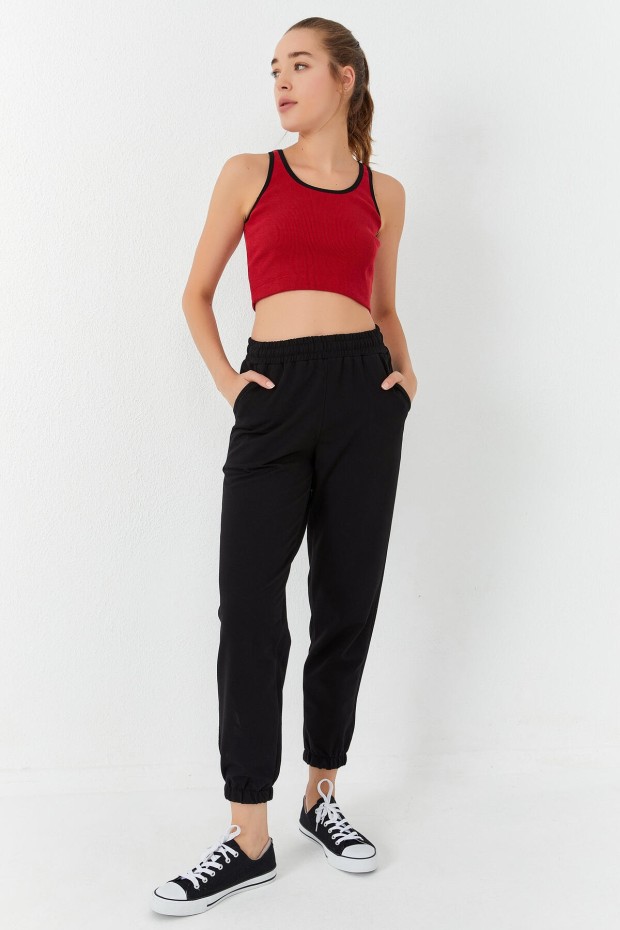 Tommy Life Kırmızı Basic Sıfır Kol Dar Kalıp U Yaka Kadın Crop Top Atlet - 97160. 2