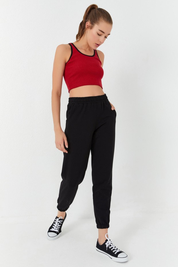 Tommy Life Kırmızı Basic Sıfır Kol Dar Kalıp U Yaka Kadın Crop Top Atlet - 97160. 4