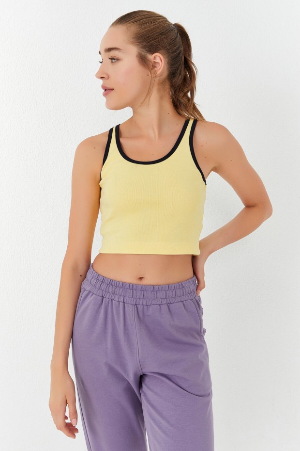 Tommy Life Limon Basic Sıfır Kol Dar Kalıp U Yaka Kadın Crop Top Atlet - 97162. 1