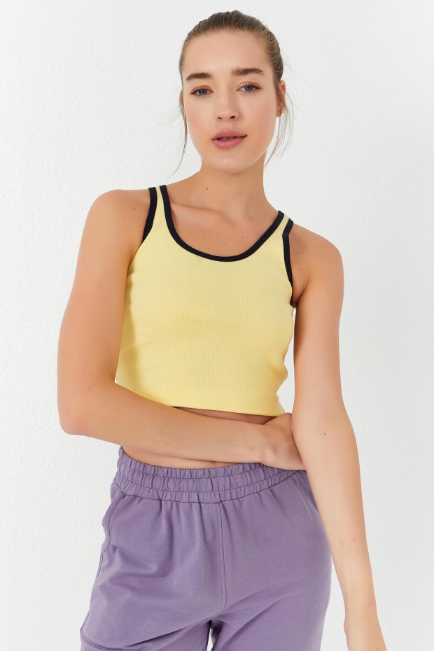 Tommy Life Limon Basic Sıfır Kol Dar Kalıp U Yaka Kadın Crop Top Atlet - 97162. 5