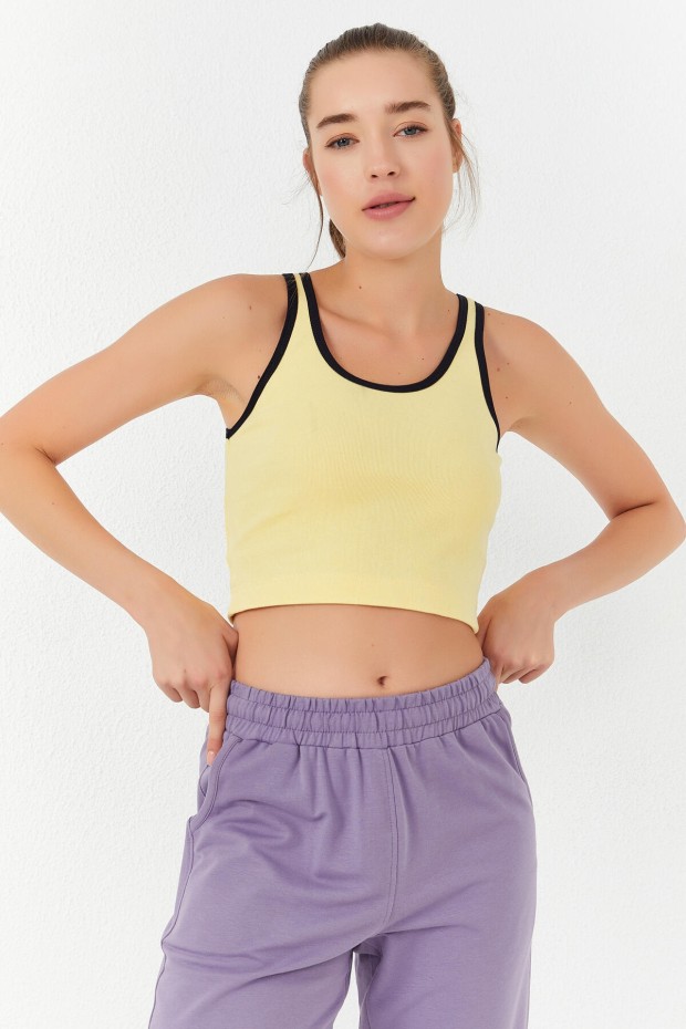 Tommy Life Limon Basic Sıfır Kol Dar Kalıp U Yaka Kadın Crop Top Atlet - 97162. 8