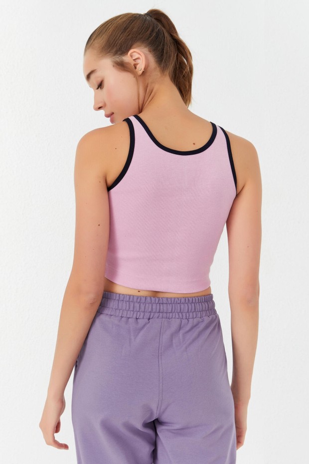 Tommy Life Pembe Basic Sıfır Kol Dar Kalıp U Yaka Kadın Crop Top Atlet - 97162. 7