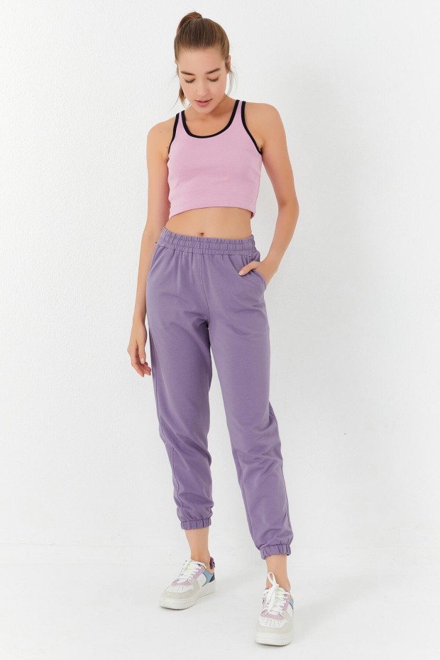 Tommy Life Pembe Basic Sıfır Kol Dar Kalıp U Yaka Kadın Crop Top Atlet - 97162. 4