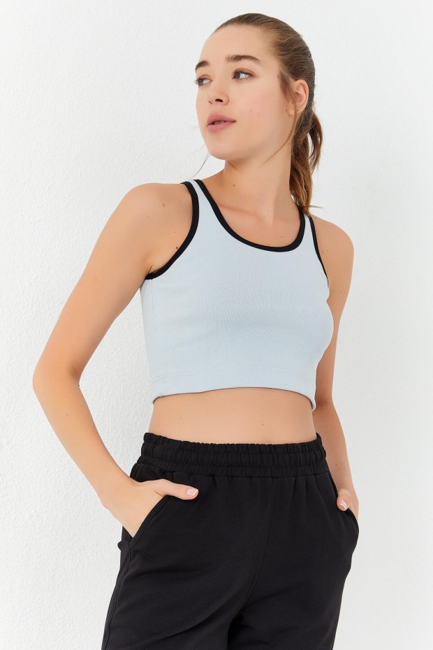 Tommy Life Taş Basic Sıfır Kol Dar Kalıp U Yaka Kadın Crop Top Atlet - 97162. 6