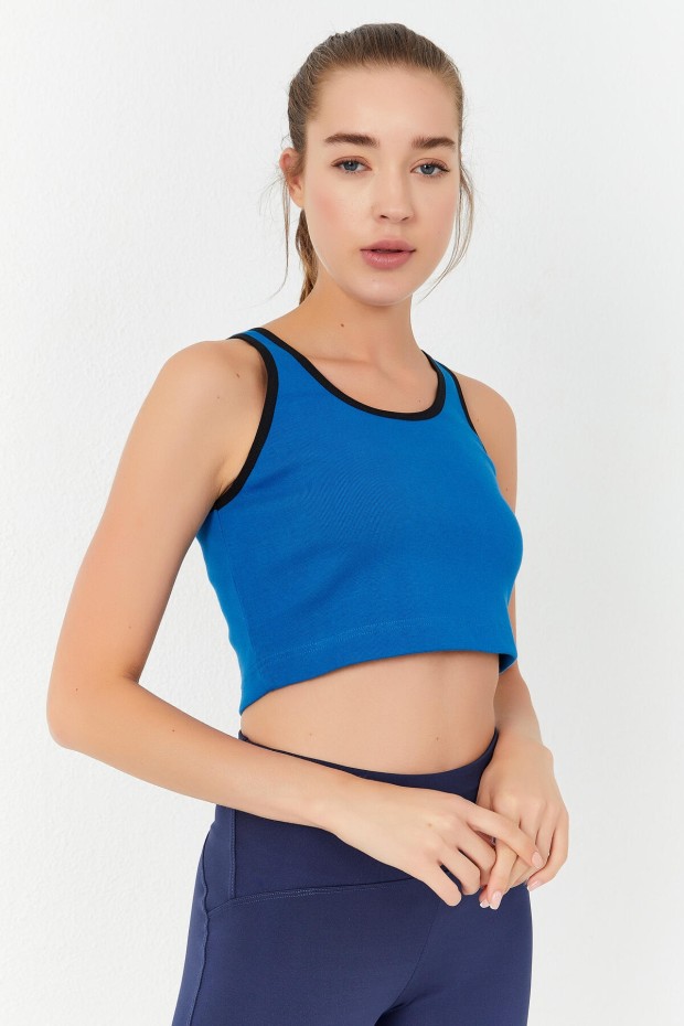 Tommy Life Turkuaz Basic Sıfır Kol Dar Kalıp U Yaka Kadın Crop Top Atlet - 97162. 6