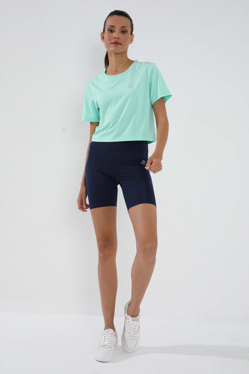 Tommy Life Mint Yeşili Basic Kısa Kol Standart Kalıp O Yaka Kadın Crop Top T-Shirt - 97143. 2