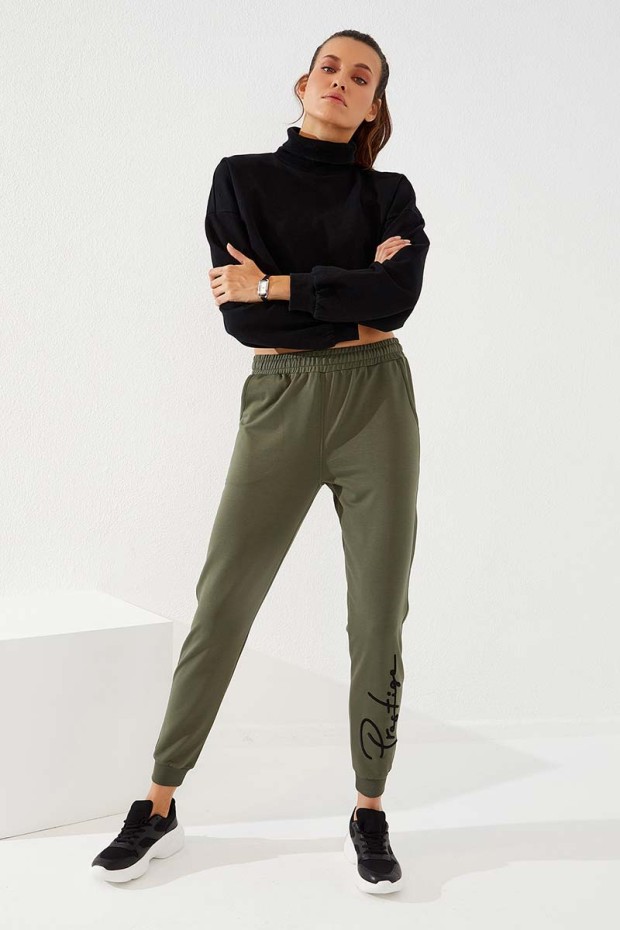 Tommy Life Haki Yazı Nakışlı Jogger Rahat Form Manşetli Kadın Eşofman Alt - 94578. 2 Tommy Life Haki Yazı Nakışlı Jogger Rahat Form Manşetli Kadın Eşofman Alt - 94578. 2