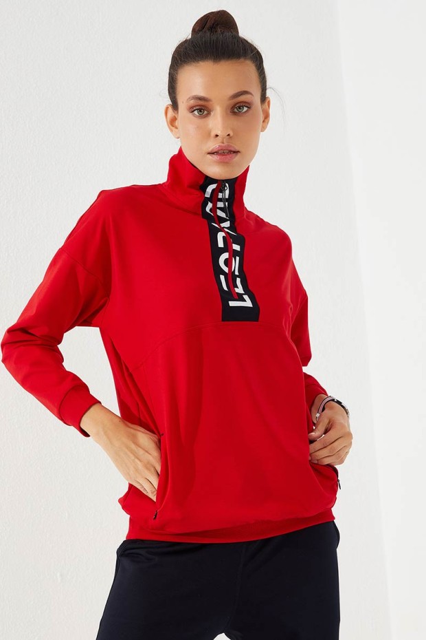 Tommy Life Kırmızı - Lacivert Yarım Fermuar Dik Yaka Rahat Form Manşetli Kadın Eşofman Takım - 95263. 2 Tommy Life Kırmızı - Lacivert Yarım Fermuar Dik Yaka Rahat Form Manşetli Kadın Eşofman Takım - 95263. 2