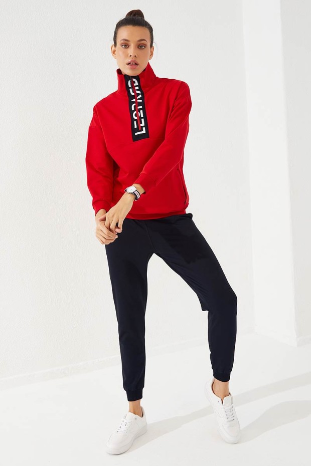 Tommy Life Kırmızı - Lacivert Yarım Fermuar Dik Yaka Rahat Form Manşetli Kadın Eşofman Takım - 95263. 3 Tommy Life Kırmızı - Lacivert Yarım Fermuar Dik Yaka Rahat Form Manşetli Kadın Eşofman Takım - 95263. 3