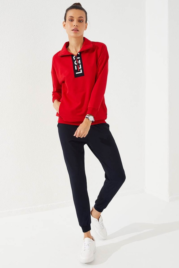 Tommy Life Kırmızı - Lacivert Yarım Fermuar Dik Yaka Rahat Form Manşetli Kadın Eşofman Takım - 95263. 8 Tommy Life Kırmızı - Lacivert Yarım Fermuar Dik Yaka Rahat Form Manşetli Kadın Eşofman Takım - 95263. 8