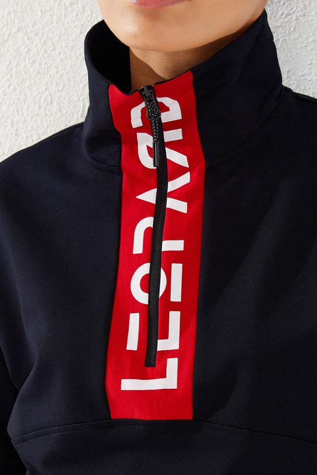 Tommy Life Lacivert Yarım Fermuar Dik Yaka Rahat Form Manşetli Kadın Eşofman Takım - 95263. 1 Tommy Life Lacivert Yarım Fermuar Dik Yaka Rahat Form Manşetli Kadın Eşofman Takım - 95263. 1
