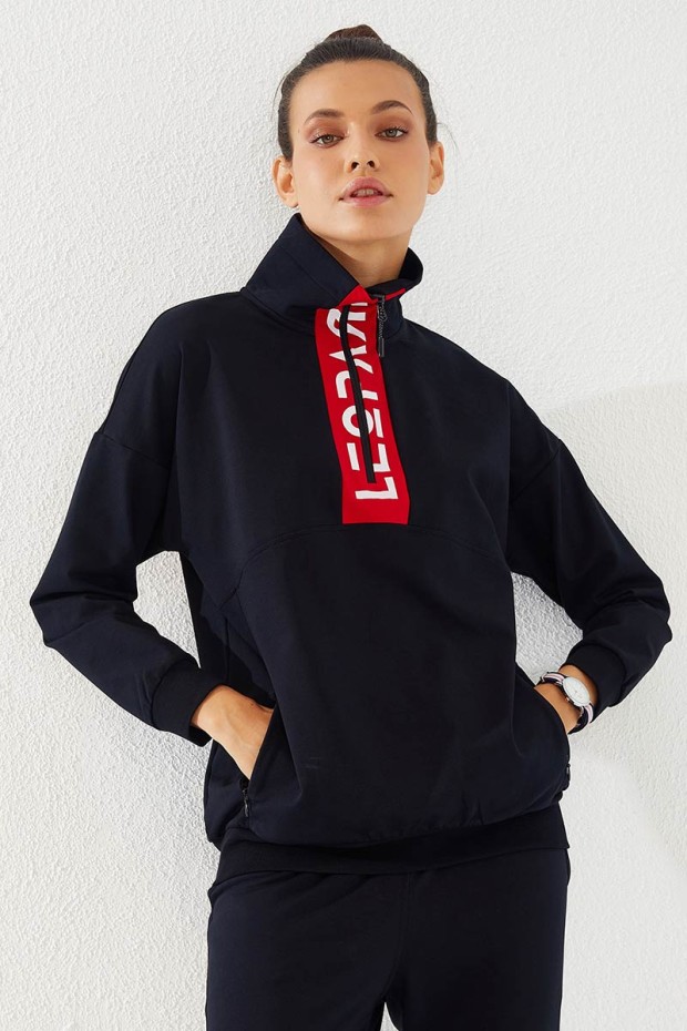 Tommy Life Lacivert Yarım Fermuar Dik Yaka Rahat Form Manşetli Kadın Eşofman Takım - 95263. 8 Tommy Life Lacivert Yarım Fermuar Dik Yaka Rahat Form Manşetli Kadın Eşofman Takım - 95263. 8