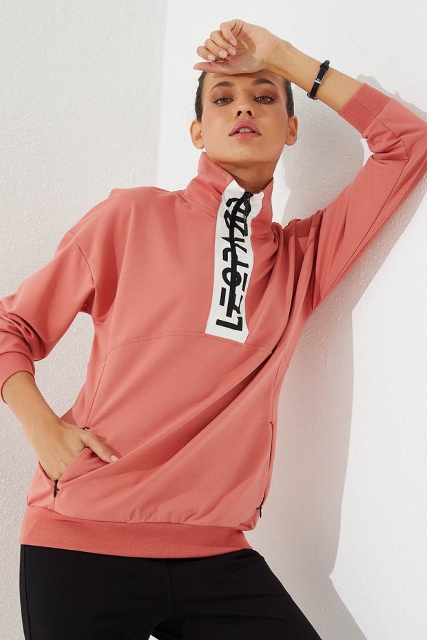 Tommy Life Pudra - Siyah Yarım Fermuar Dik Yaka Rahat Form Manşetli Kadın Eşofman Takım - 95263. 2 Tommy Life Pudra - Siyah Yarım Fermuar Dik Yaka Rahat Form Manşetli Kadın Eşofman Takım - 95263. 2