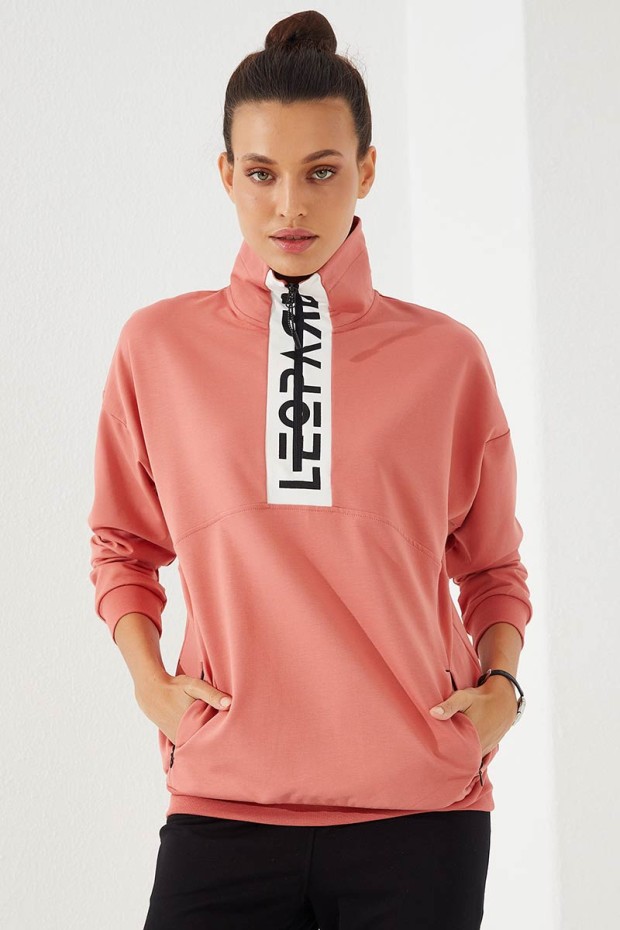 Tommy Life Pudra - Siyah Yarım Fermuar Dik Yaka Rahat Form Manşetli Kadın Eşofman Takım - 95263. 8 Tommy Life Pudra - Siyah Yarım Fermuar Dik Yaka Rahat Form Manşetli Kadın Eşofman Takım - 95263. 8