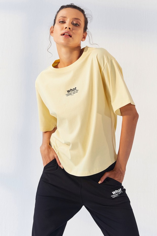 Tommy Life Sarı - Siyah Yazı Baskılı Cepli Bağcıklı Jogger Kadın Oversize Eşofman Takım - 95293. 5 Tommy Life Sarı - Siyah Yazı Baskılı Cepli Bağcıklı Jogger Kadın Oversize Eşofman Takım - 95293. 5