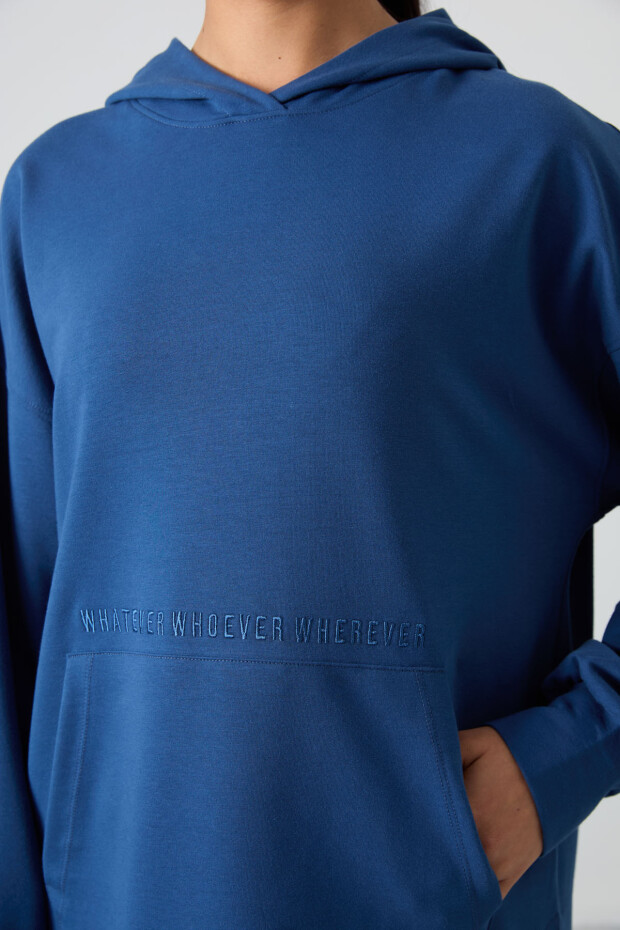 Parlament Balon Kol Yazı Nakışlı Kadın Oversize Tunik Sweatshirt - 97163 - 3