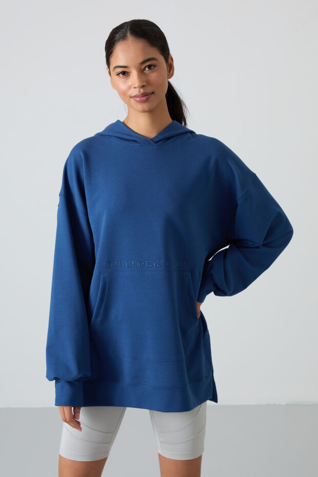 Parlament Balon Kol Yazı Nakışlı Kadın Oversize Tunik Sweatshirt - 97163 - 1