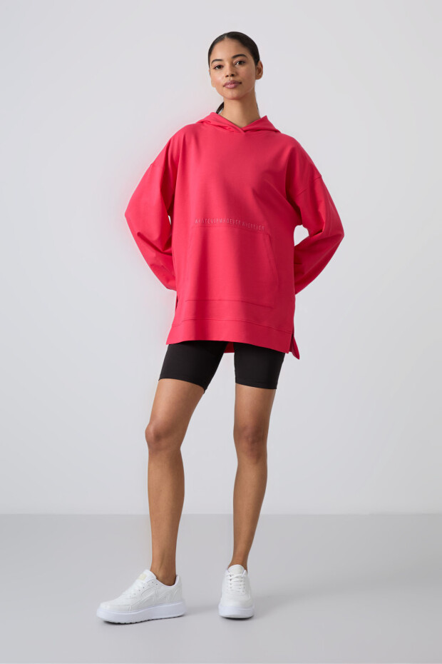 Viva Kırmızı Balon Kol Yazı Nakışlı Kadın Oversize Tunik Sweatshirt - 97163 - 2