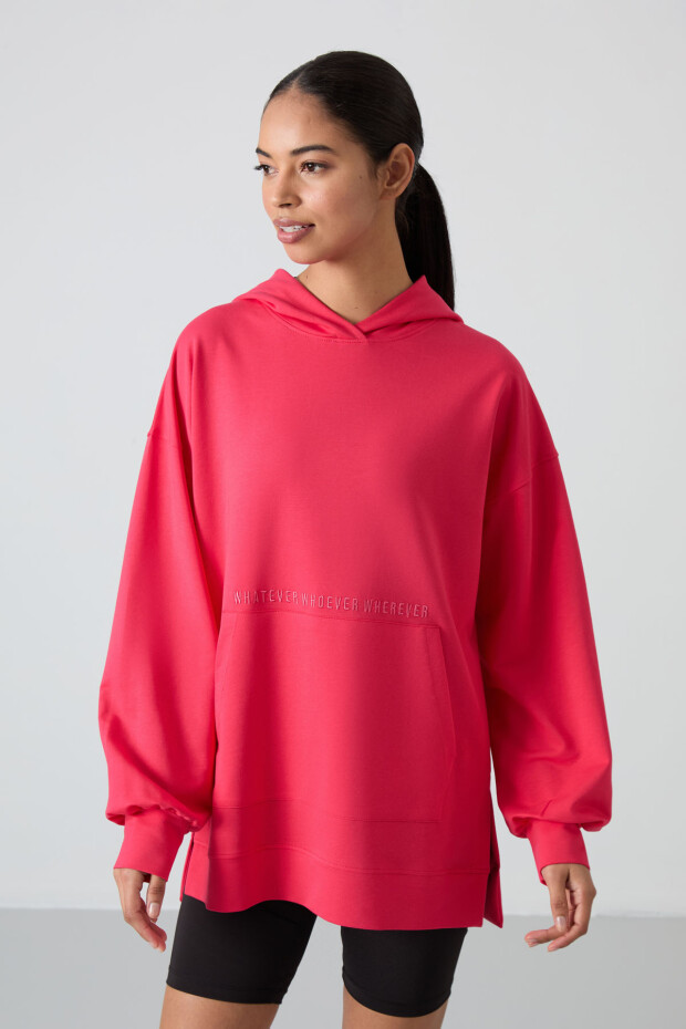 Viva Kırmızı Balon Kol Yazı Nakışlı Kadın Oversize Tunik Sweatshirt - 97163 - 5