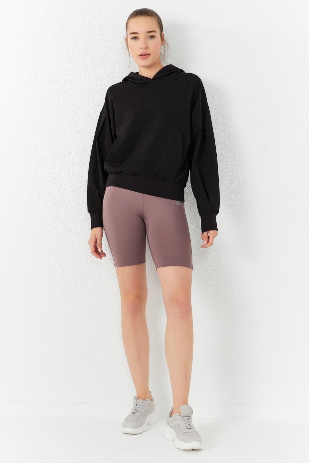 Tommy Life Siyah Balon Kol Kapüşonlu Kadın Oversize Sweatshirt - 97156. 2 Tommy Life Siyah Balon Kol Kapüşonlu Kadın Oversize Sweatshirt - 97156. 2