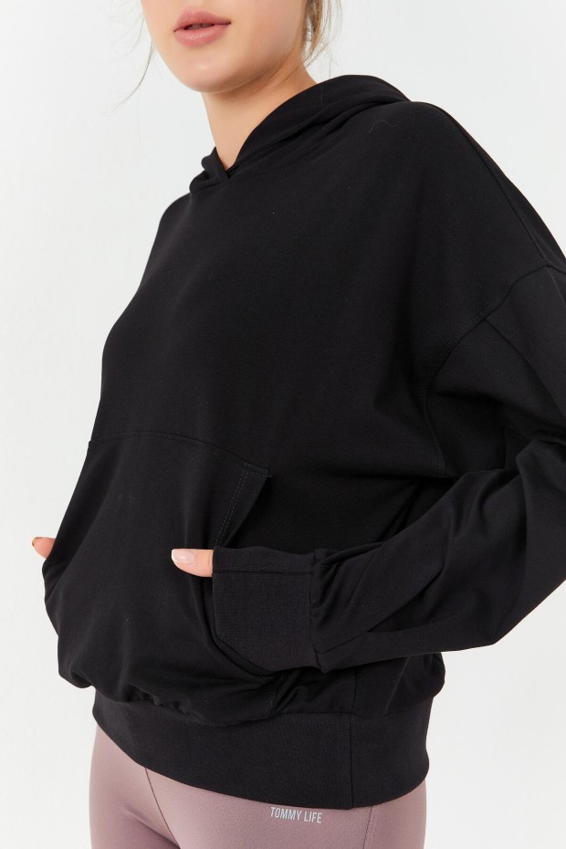 Tommy Life Siyah Balon Kol Kapüşonlu Kadın Oversize Sweatshirt - 97156. 7 Tommy Life Siyah Balon Kol Kapüşonlu Kadın Oversize Sweatshirt - 97156. 7