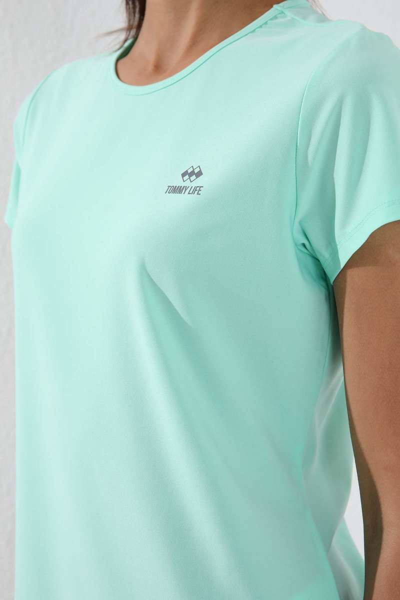 Tommy Life Mint Yeşili Basic Kısa Kol Standart Kalıp O Yaka Kadın T-Shirt - 97144. 4