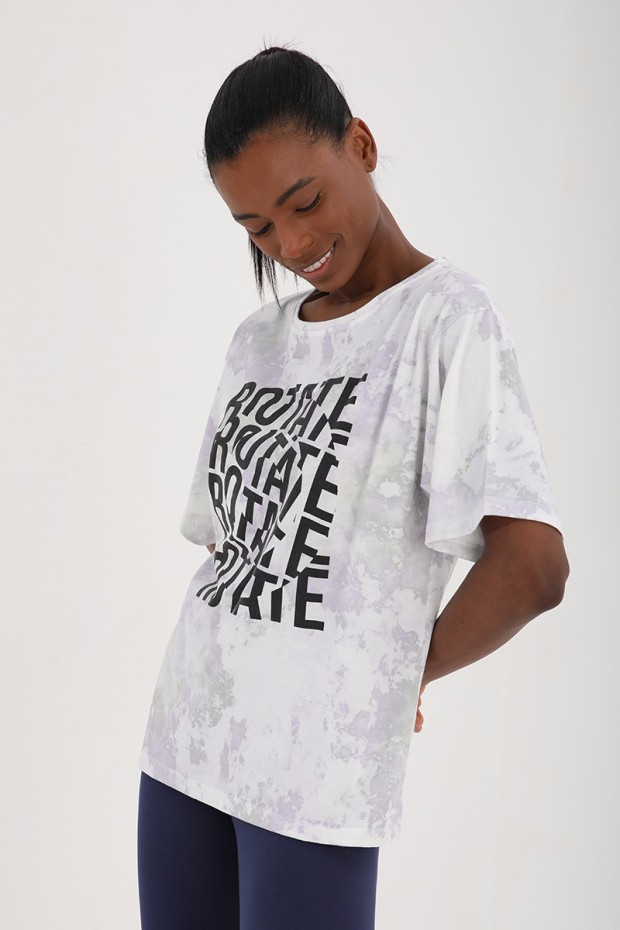 Tommy Life Mor Yazı Baskılı Batik Desenli O Yaka Kadın Oversize T-Shirt - 97126. 5 Tommy Life Mor Yazı Baskılı Batik Desenli O Yaka Kadın Oversize T-Shirt - 97126. 5