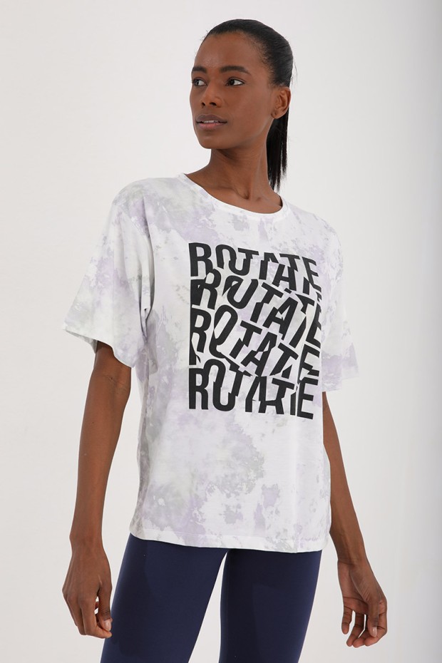 Tommy Life Mor Yazı Baskılı Batik Desenli O Yaka Kadın Oversize T-Shirt - 97126. 2 Tommy Life Mor Yazı Baskılı Batik Desenli O Yaka Kadın Oversize T-Shirt - 97126. 2