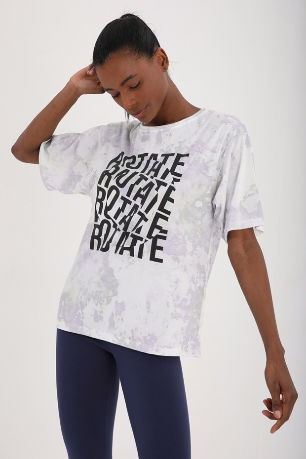 Tommy Life Mor Yazı Baskılı Batik Desenli O Yaka Kadın Oversize T-Shirt - 97126. 1 Tommy Life Mor Yazı Baskılı Batik Desenli O Yaka Kadın Oversize T-Shirt - 97126. 1