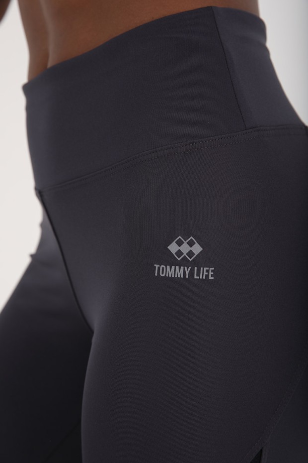 Tommy Life Antrasit Yüksek Bel Toparlayıcı Şerit Detaylı Slim Fit Dar Paça Kadın Tayt - 94542. 5