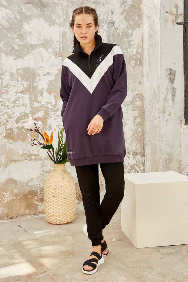 Tommy Life Mor - Siyah Dik Yaka Yarım Fermuar Rahat Form Jogger Kadın Eşofman Tunik Takım - 95234. 1 Tommy Life Mor - Siyah Dik Yaka Yarım Fermuar Rahat Form Jogger Kadın Eşofman Tunik Takım - 95234. 1