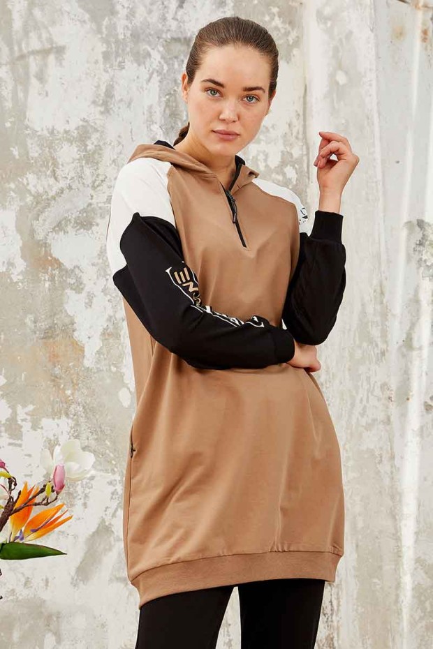 Tommy Life Toprak - Siyah Kapüşonlu Yarım Fermuar Rahat Form Jogger Kadın Eşofman Tunik Takım - 95250. 2 Tommy Life Toprak - Siyah Kapüşonlu Yarım Fermuar Rahat Form Jogger Kadın Eşofman Tunik Takım - 95250. 2