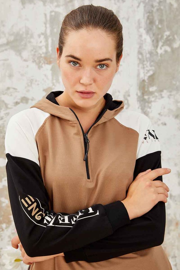Tommy Life Toprak - Siyah Kapüşonlu Yarım Fermuar Rahat Form Jogger Kadın Eşofman Tunik Takım - 95250. 4 Tommy Life Toprak - Siyah Kapüşonlu Yarım Fermuar Rahat Form Jogger Kadın Eşofman Tunik Takım - 95250. 4