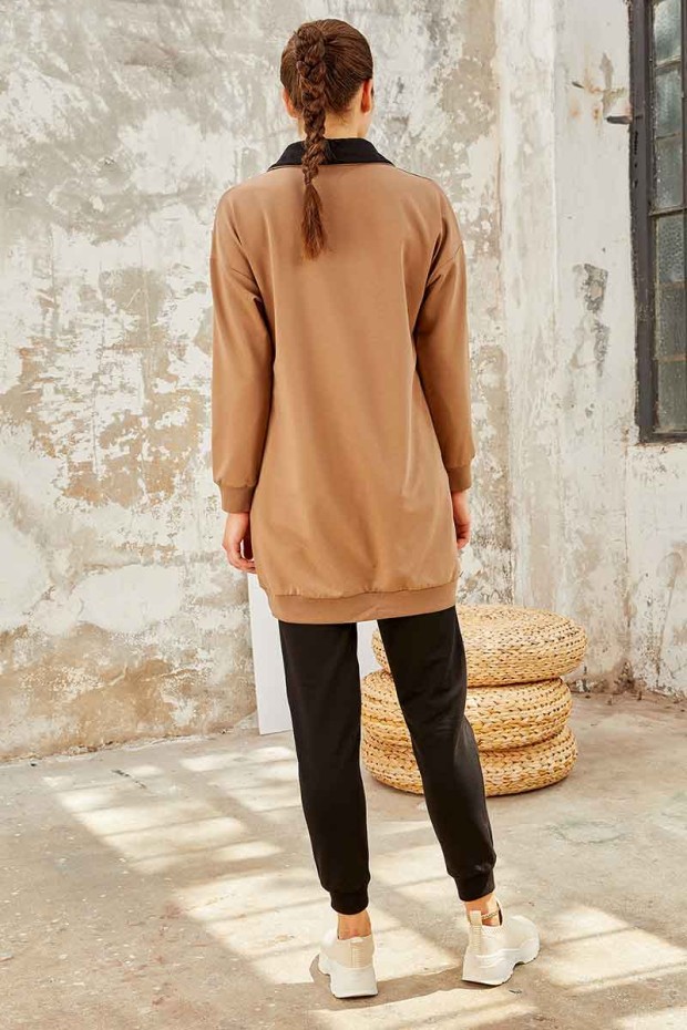 Tommy Life Toprak - Siyah Dik Yaka Yarım Fermuar Rahat Form Jogger Kadın Eşofman Tunik Takım - 95234. 2 Tommy Life Toprak - Siyah Dik Yaka Yarım Fermuar Rahat Form Jogger Kadın Eşofman Tunik Takım - 95234. 2