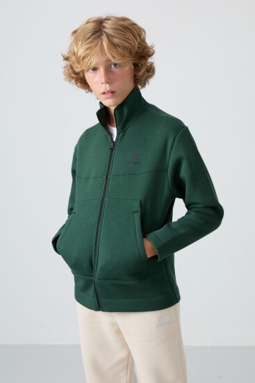 Çam Yeşil Pamuklu Kalın İçi Tüylü Yumuşak Dokulu Standart Fit Nakışlı Erkek Çocuk Sweatshirt - 11245 