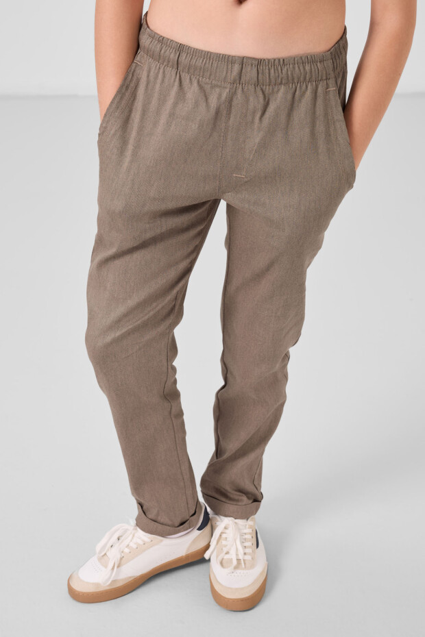 Camel Standart Fit Dokuma Hafif Esnek Chino Erkek Çocuk Pantolon - 11272 - 2