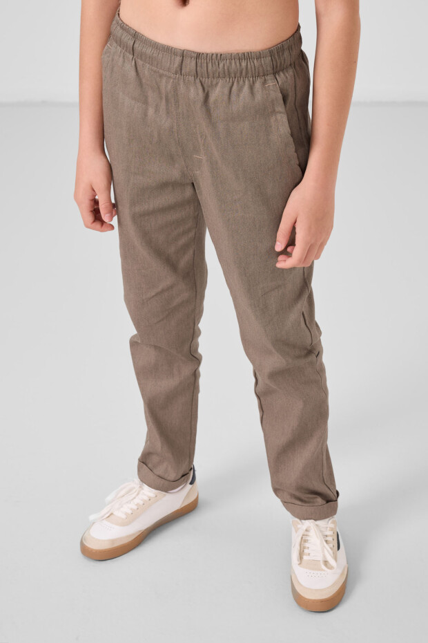 Camel Standart Fit Dokuma Hafif Esnek Chino Erkek Çocuk Pantolon - 11272 - 4
