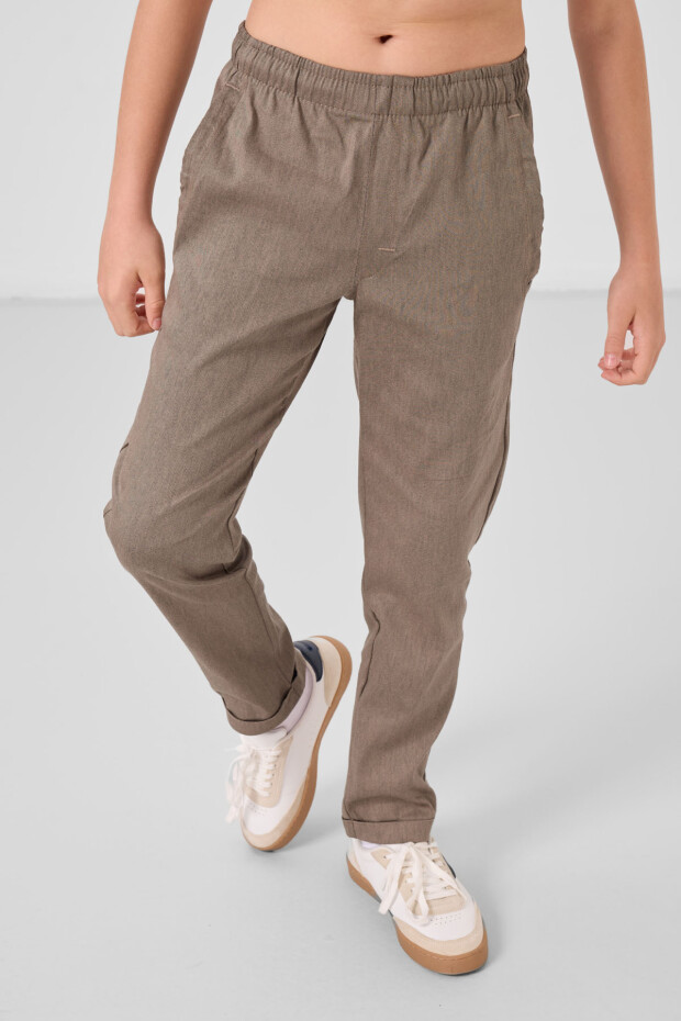 Camel Standart Fit Dokuma Hafif Esnek Chino Erkek Çocuk Pantolon - 11272 - 5