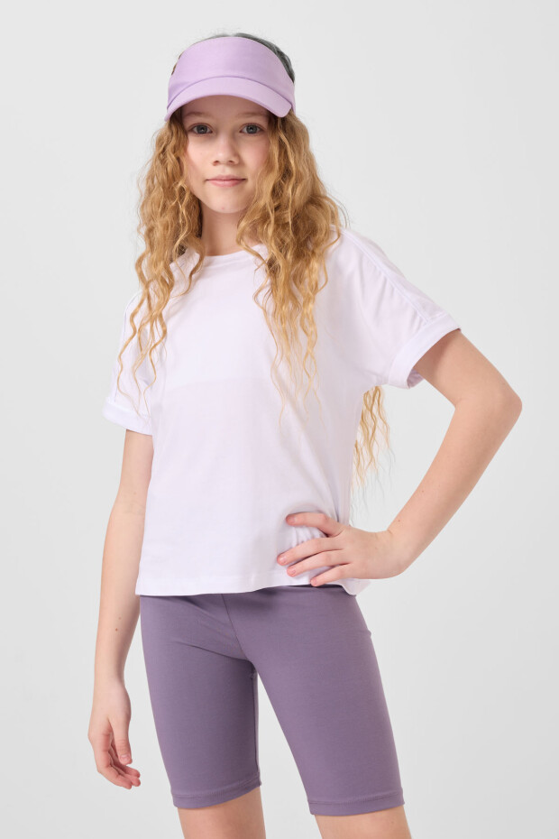 Eflatun Pamuklu Kısa Paça Standart Fit Basic Kız Çocuk Tayt - 75188 - 5