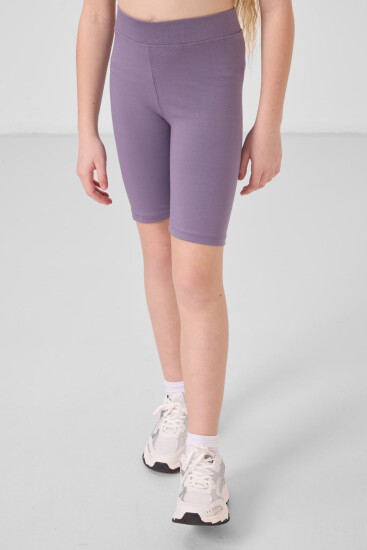 Eflatun Pamuklu Kısa Paça Standart Fit Basic Kız Çocuk Tayt - 75188 