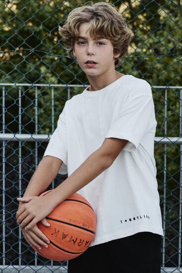 Ekru Pamuklu Yumuşak Dokulu Oversize Basic Erkek Çocuk T-Shirt - 11297 