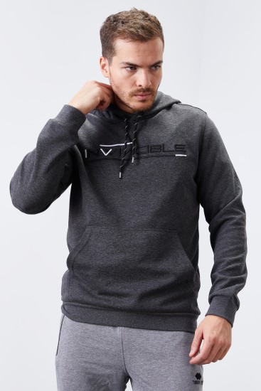 Invincible Embroidered Kangaroo Pocket Anthracite Melange Men's Sweatshirt 