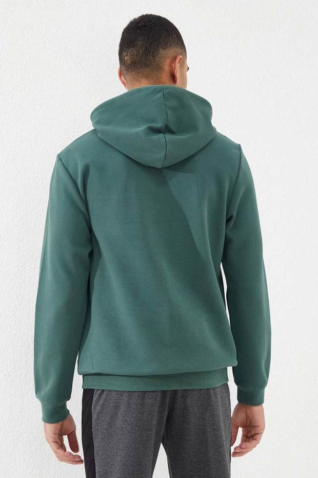 Invincible Embroidered Kangaroo Pocket Green Men's Sweatshirt - 5